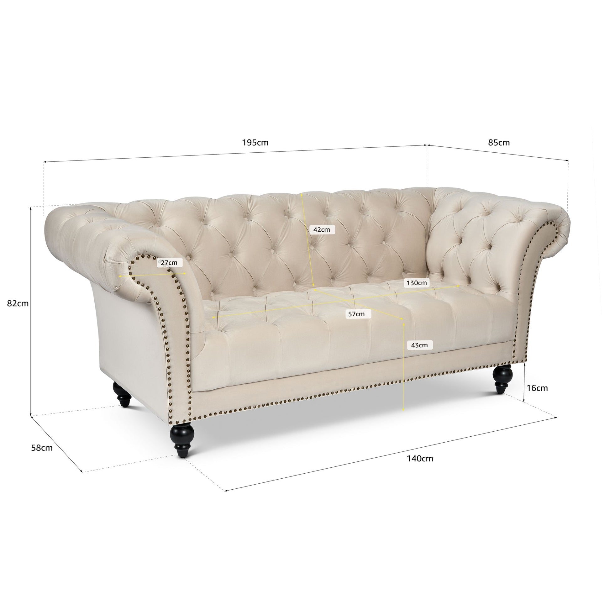 Cambridge Velvet Chesterfield Three Seater Sofa - Cream Bargainia
