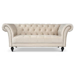 Cambridge Velvet Chesterfield Three Seater Sofa - Cream - Bargainia.com - 