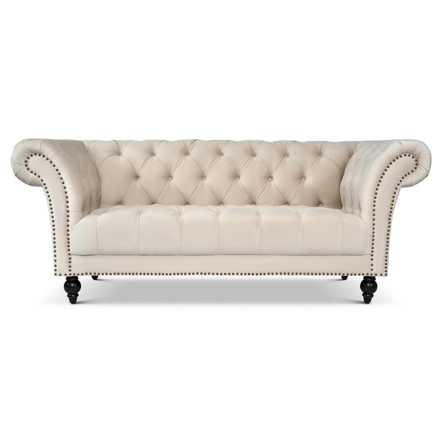 Cambridge Velvet Chesterfield Three Seater Sofa - Cream - Bargainia.com - 