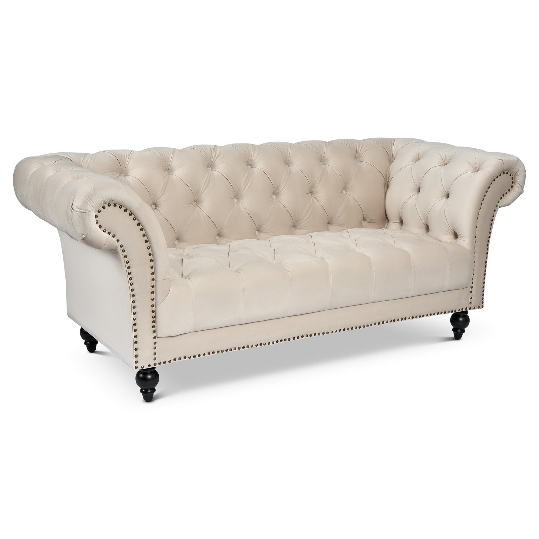 Cambridge Velvet Chesterfield Three Seater Sofa - Cream - Bargainia.com - 