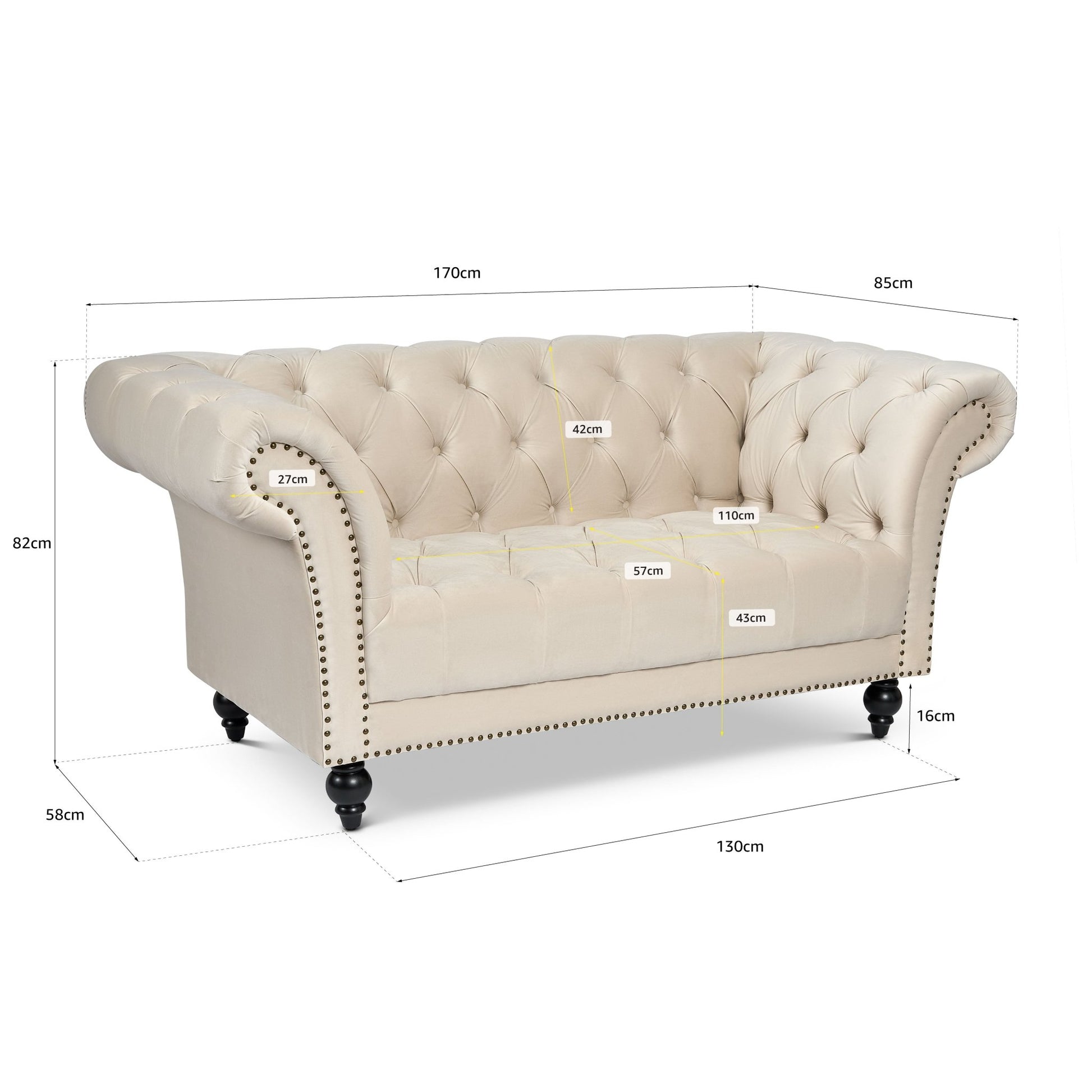 Cambridge Chesterfield Two Seater Sofa - Velvet Cream Bargainia
