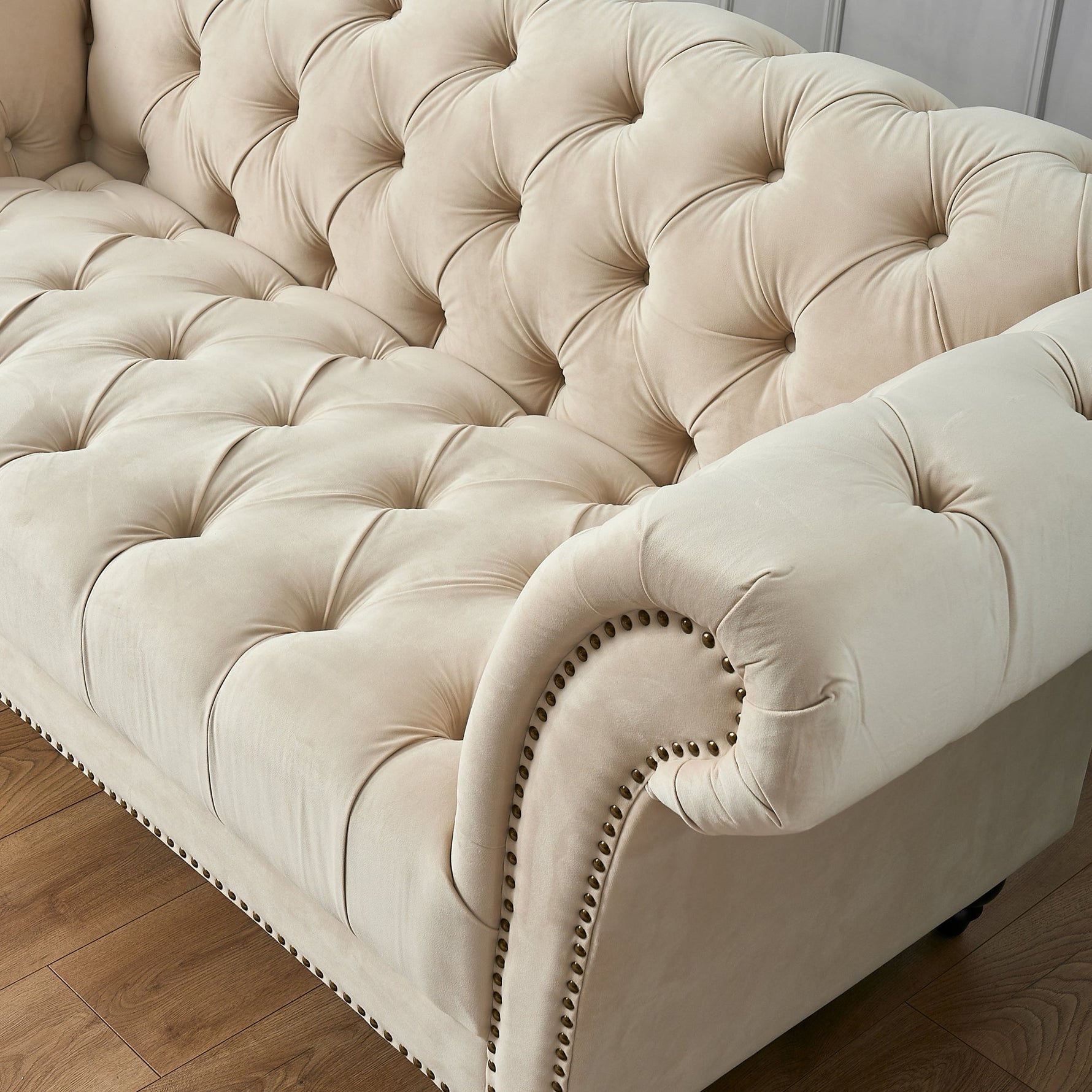 Cambridge Velvet Chesterfield Two Seater Sofa - Cream - Bargainia.com - 