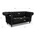 Cambridge Velvet Chesterfield Two & Three Seater Sofa Set - Black - Bargainia.com - 