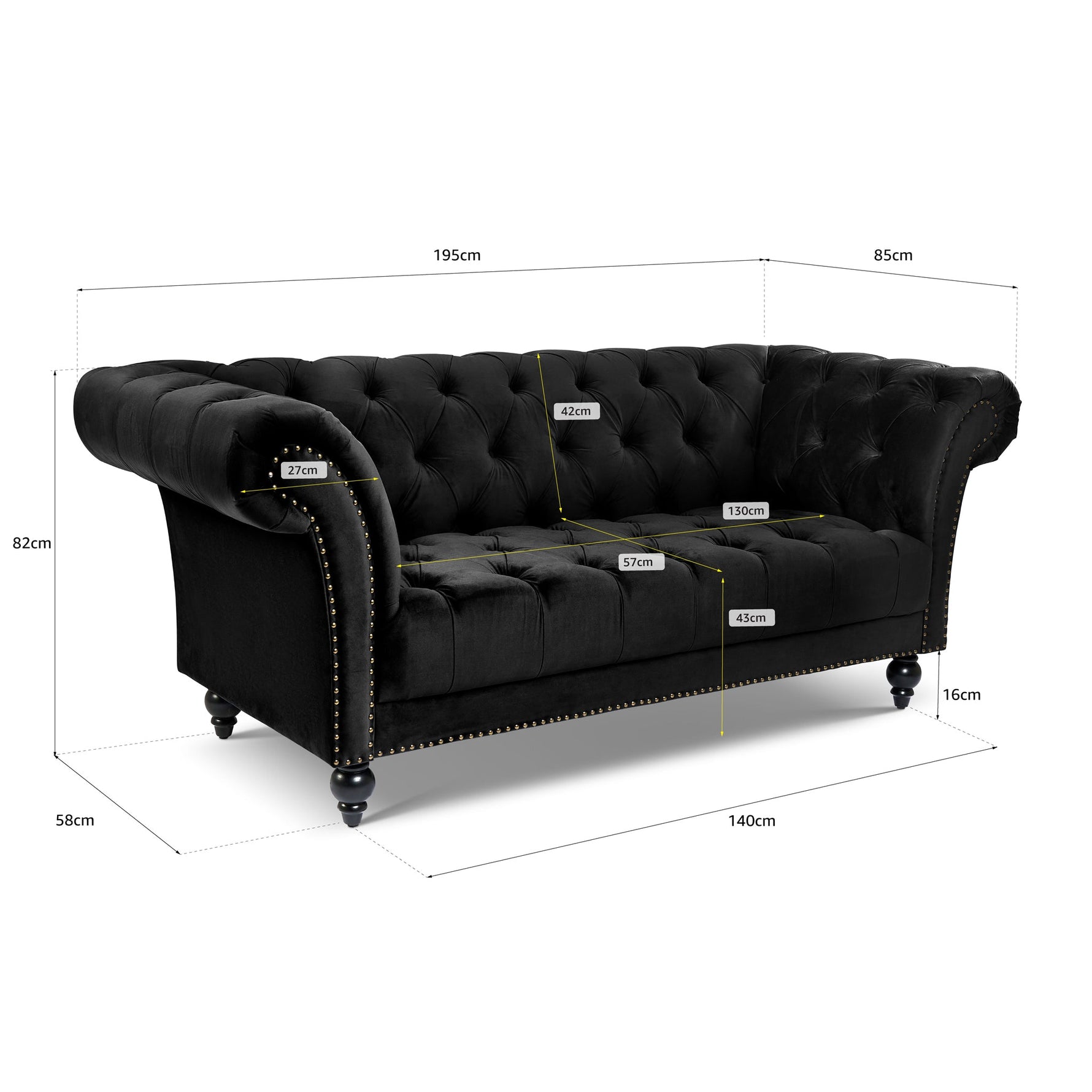 Cambridge Velvet Chesterfield Two & Three Seater Sofa Set - Black - Bargainia.com - 
