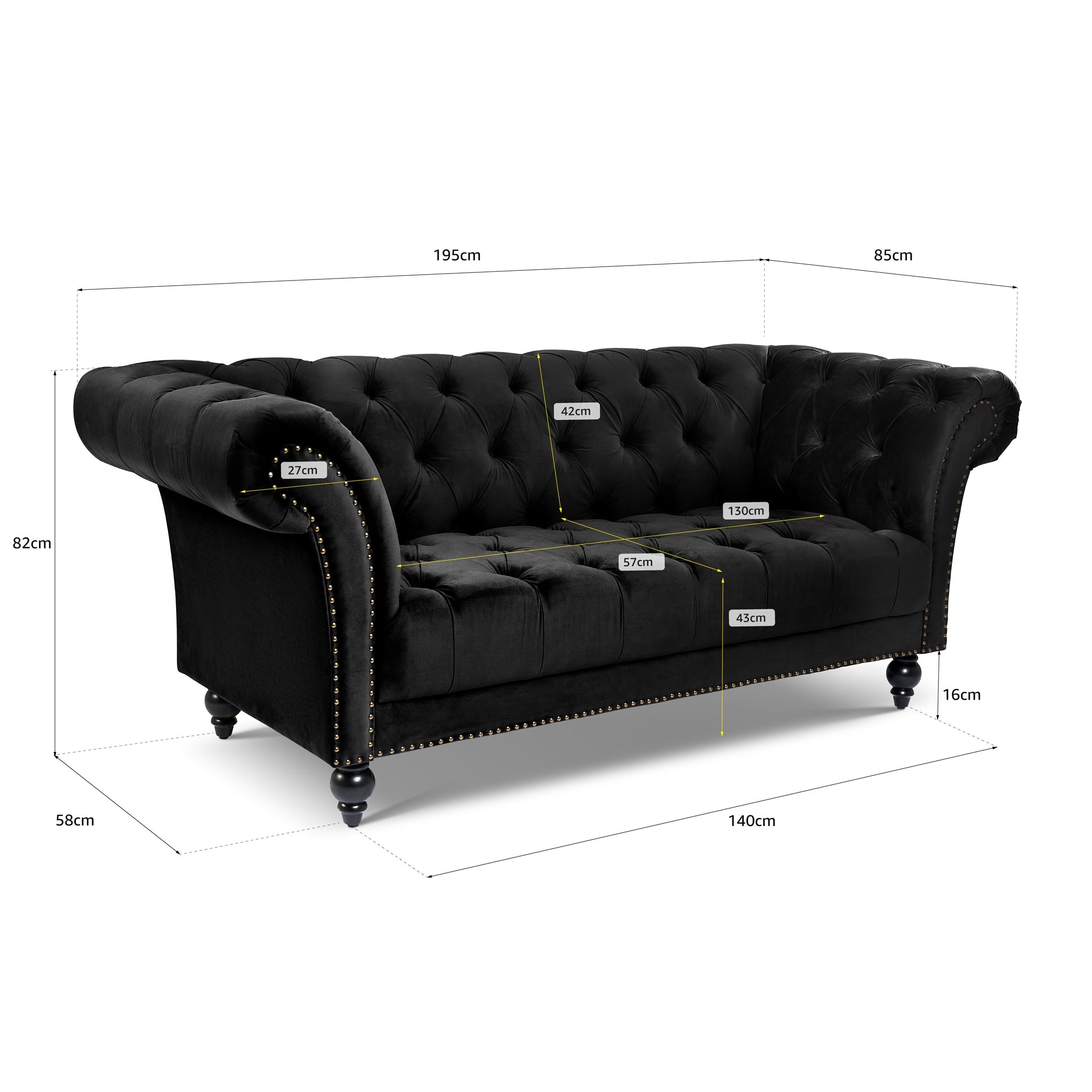 Cambridge Velvet Chesterfield Two & Three Seater Sofa Set - Black Bargainia