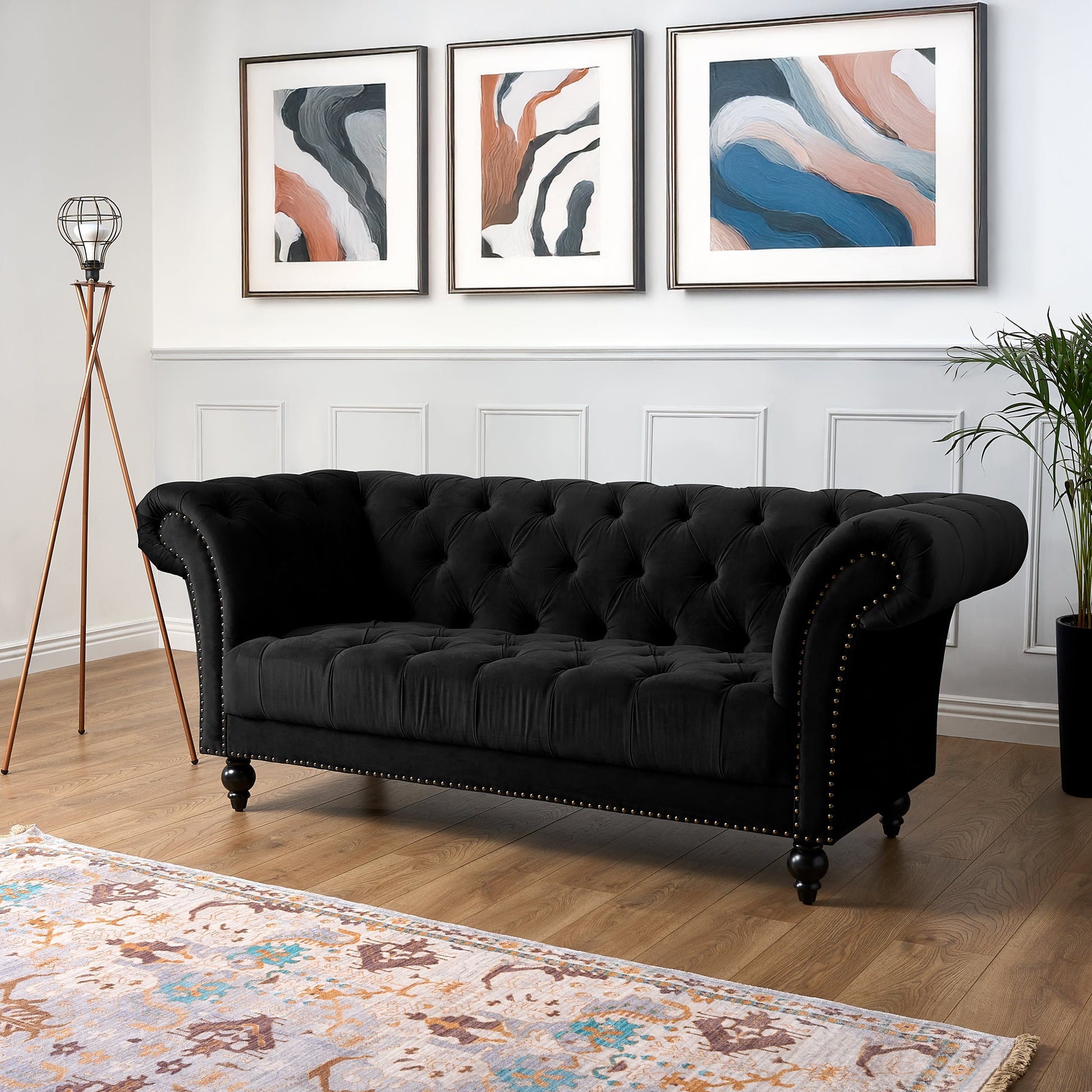 Cambridge Velvet Chesterfield Two & Three Seater Sofa Set - Black Bargainia