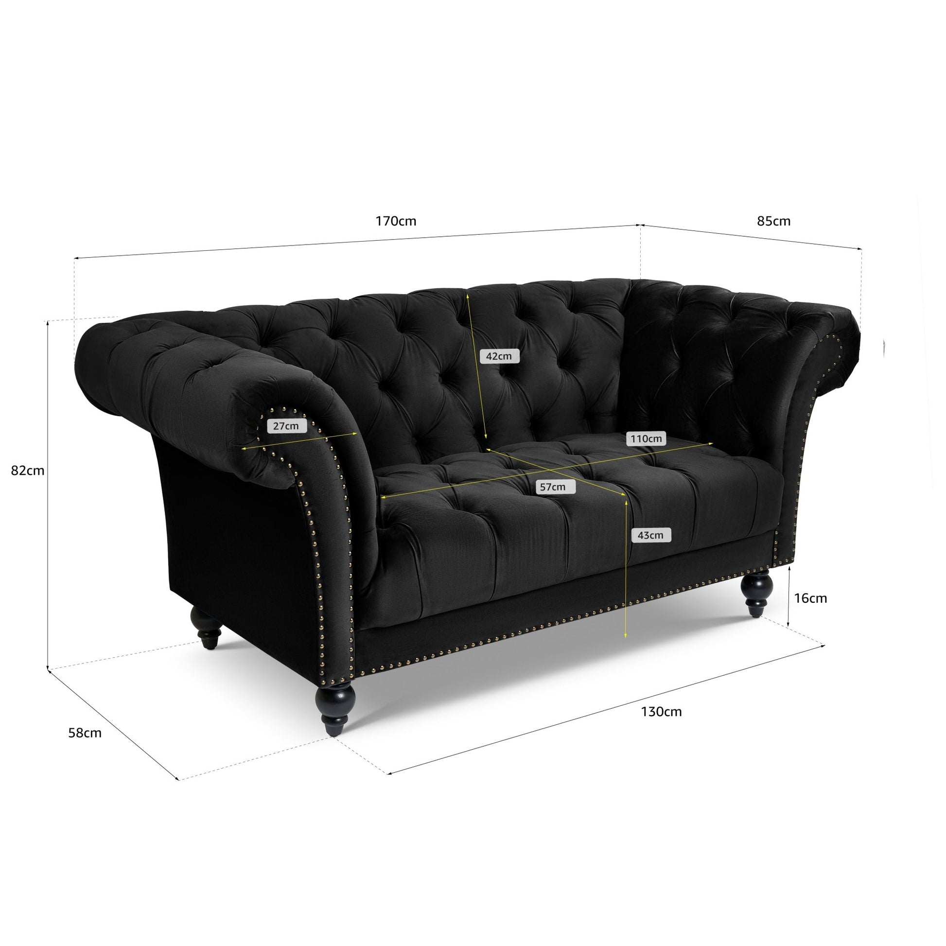Cambridge Velvet Chesterfield Two & Three Seater Sofa Set - Black Bargainia