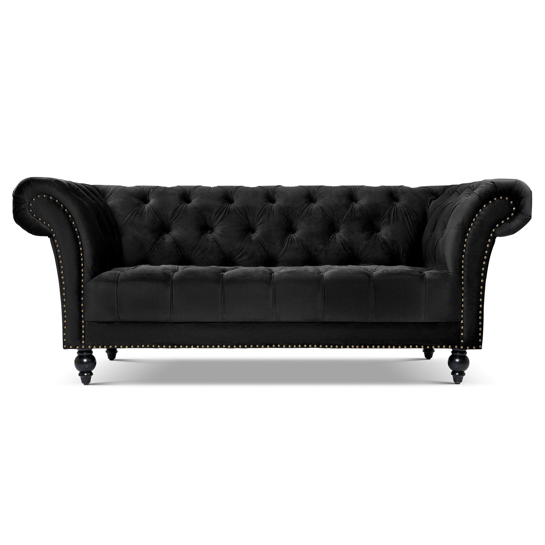 Cambridge Velvet Chesterfield Two & Three Seater Sofa Set - Black - Bargainia.com - 