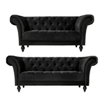 Cambridge Velvet Chesterfield Two & Three Seater Sofa Set - Black - Bargainia.com - 