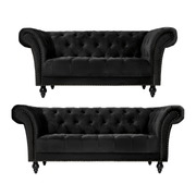 Cambridge Velvet Chesterfield Two & Three Seater Sofa Set - Black Bargainia