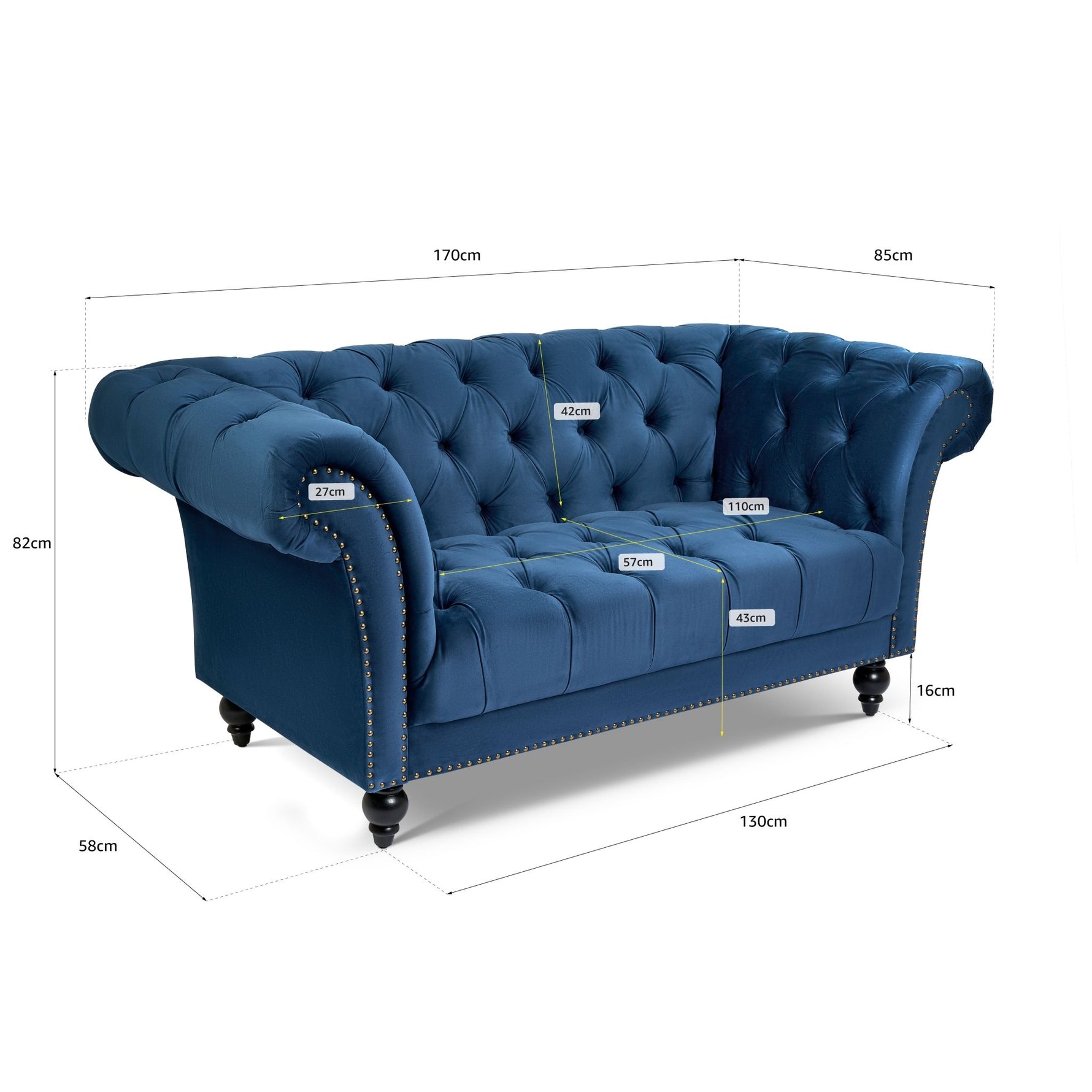 Cambridge Velvet Chesterfield Two & Three Seater Sofa Set - Blue - Bargainia.com - 