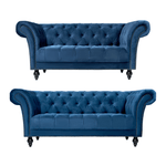 Cambridge Velvet Chesterfield Two & Three Seater Sofa Set - Blue - Bargainia.com - 