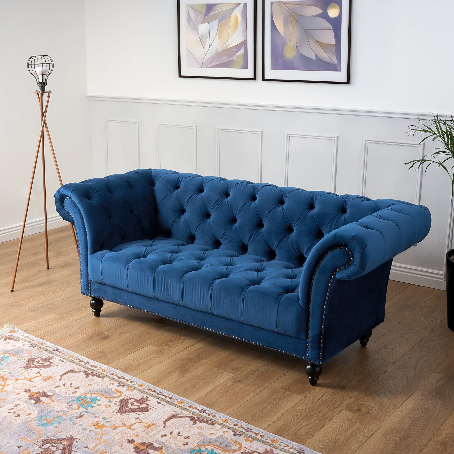 Cambridge Velvet Chesterfield Two & Three Seater Sofa Set - Blue - Bargainia.com - 