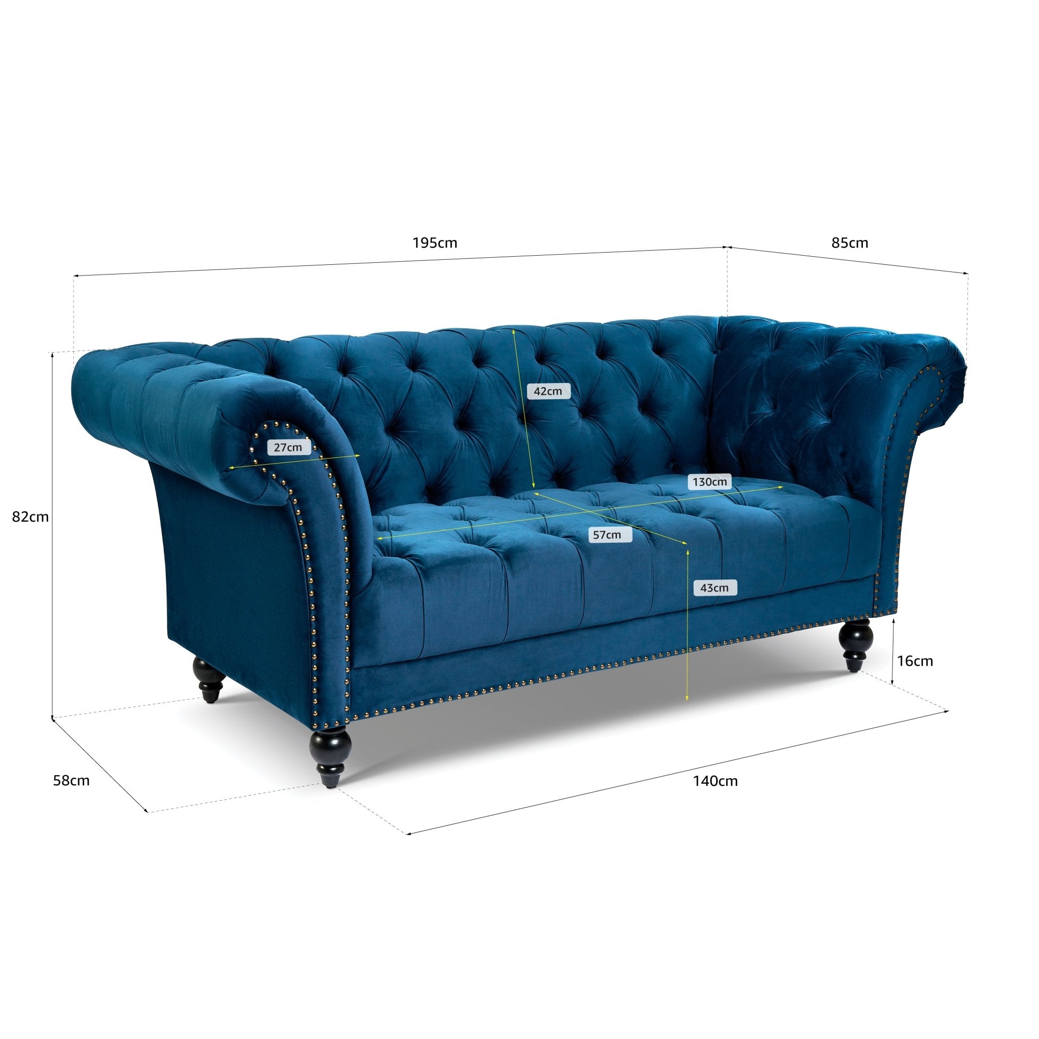 Cambridge Velvet Chesterfield Two & Three Seater Sofa Set - Blue Bargainia