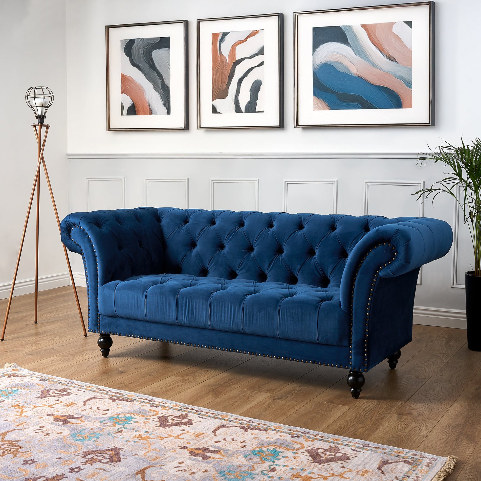 Cambridge Velvet Chesterfield Two & Three Seater Sofa Set - Blue Bargainia