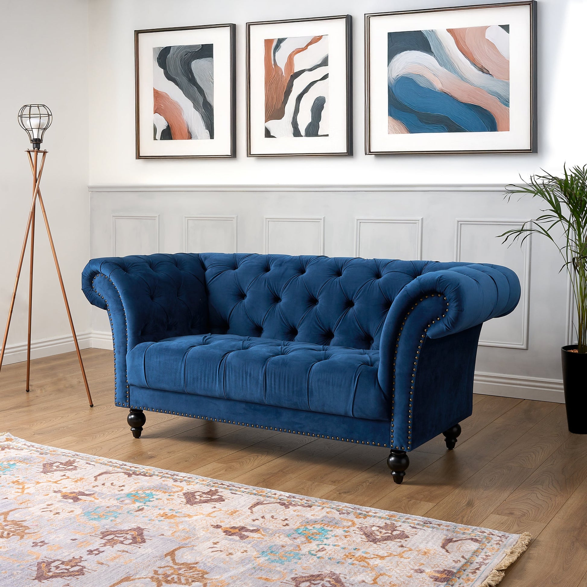Cambridge Velvet Chesterfield Two & Three Seater Sofa Set - Blue Bargainia