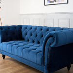 Cambridge Velvet Chesterfield Two & Three Seater Sofa Set - Blue - Bargainia.com - 