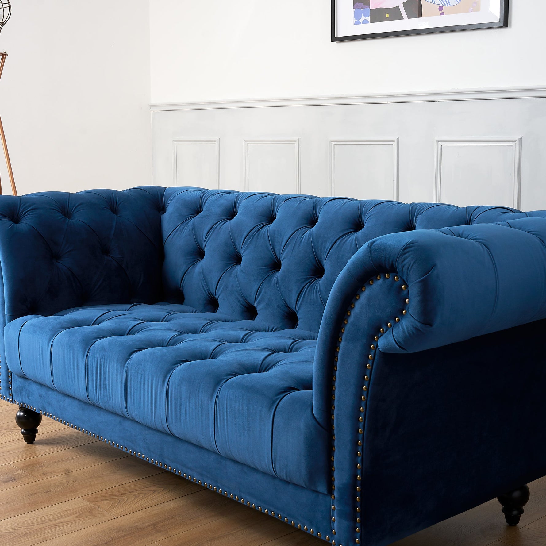 Cambridge Velvet Chesterfield Two & Three Seater Sofa Set - Blue - Bargainia.com - 