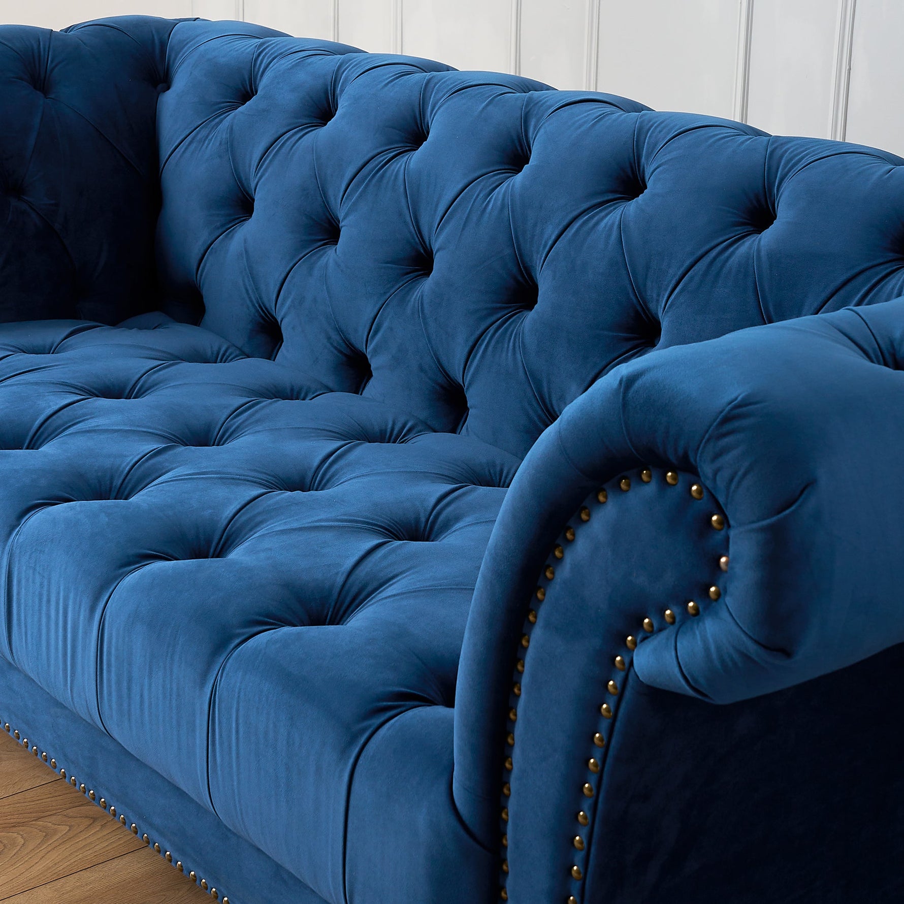 Cambridge Velvet Chesterfield Two & Three Seater Sofa Set - Blue - Bargainia.com - 