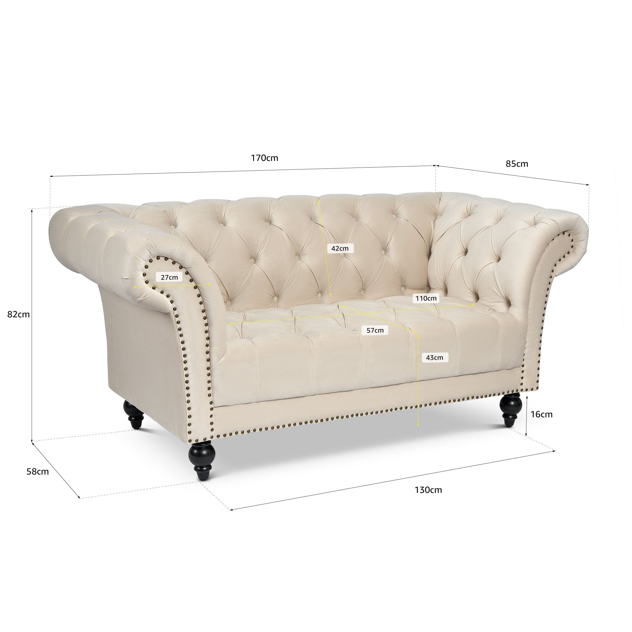 Cambridge Velvet Chesterfield Two & Three Seater Sofas Cream - Bargainia