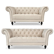 Cambridge Velvet Chesterfield Two & Three Seater Sofas Cream - Bargainia