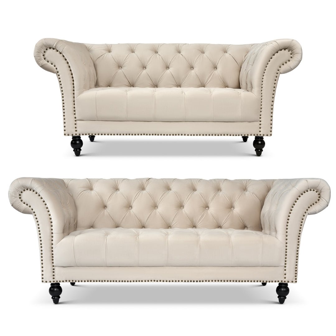 Cambridge Velvet Chesterfield Two & Three Seater Sofas Cream - Bargainia