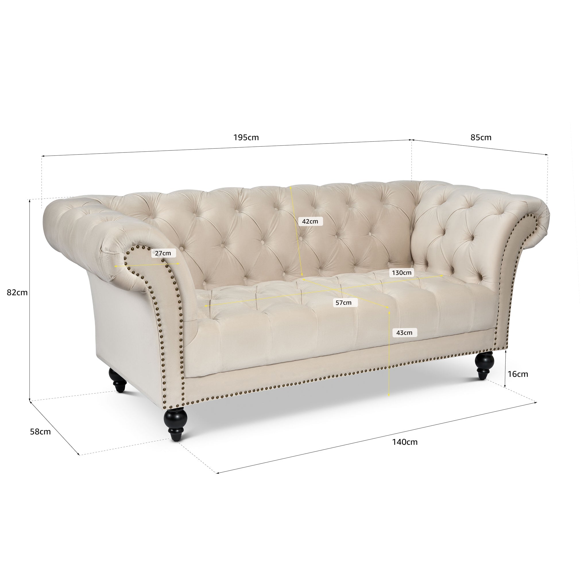 Cambridge Velvet Chesterfield Two & Three Seater Sofas Cream - Bargainia