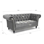 Cambridge Velvet Chesterfield Two & Three Seater Sofa Set - Grey - Bargainia.com - 