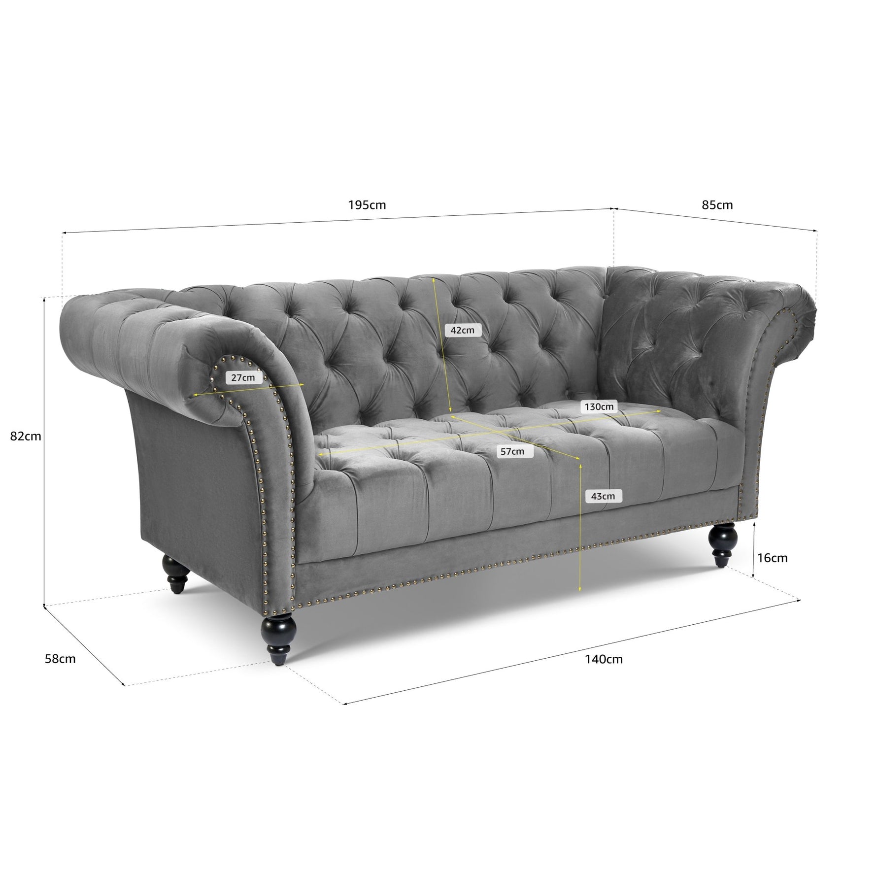 Cambridge Velvet Chesterfield Two & Three Seater Sofa Set - Grey - Bargainia.com - 