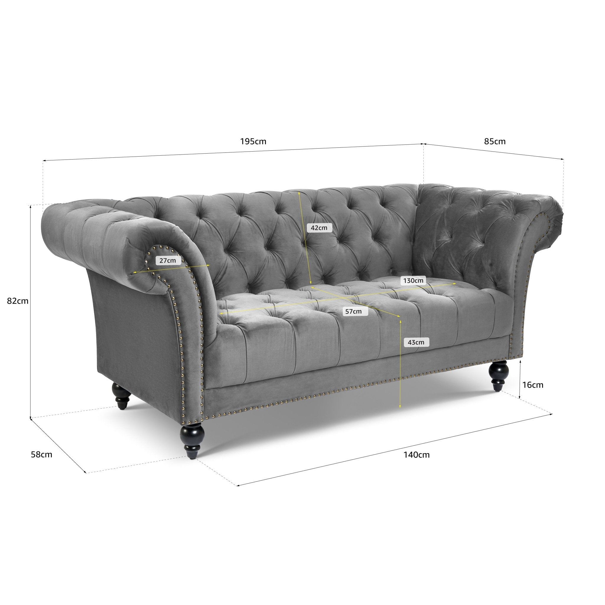 Cambridge Velvet Chesterfield Three Seater Sofa - Grey Bargainia