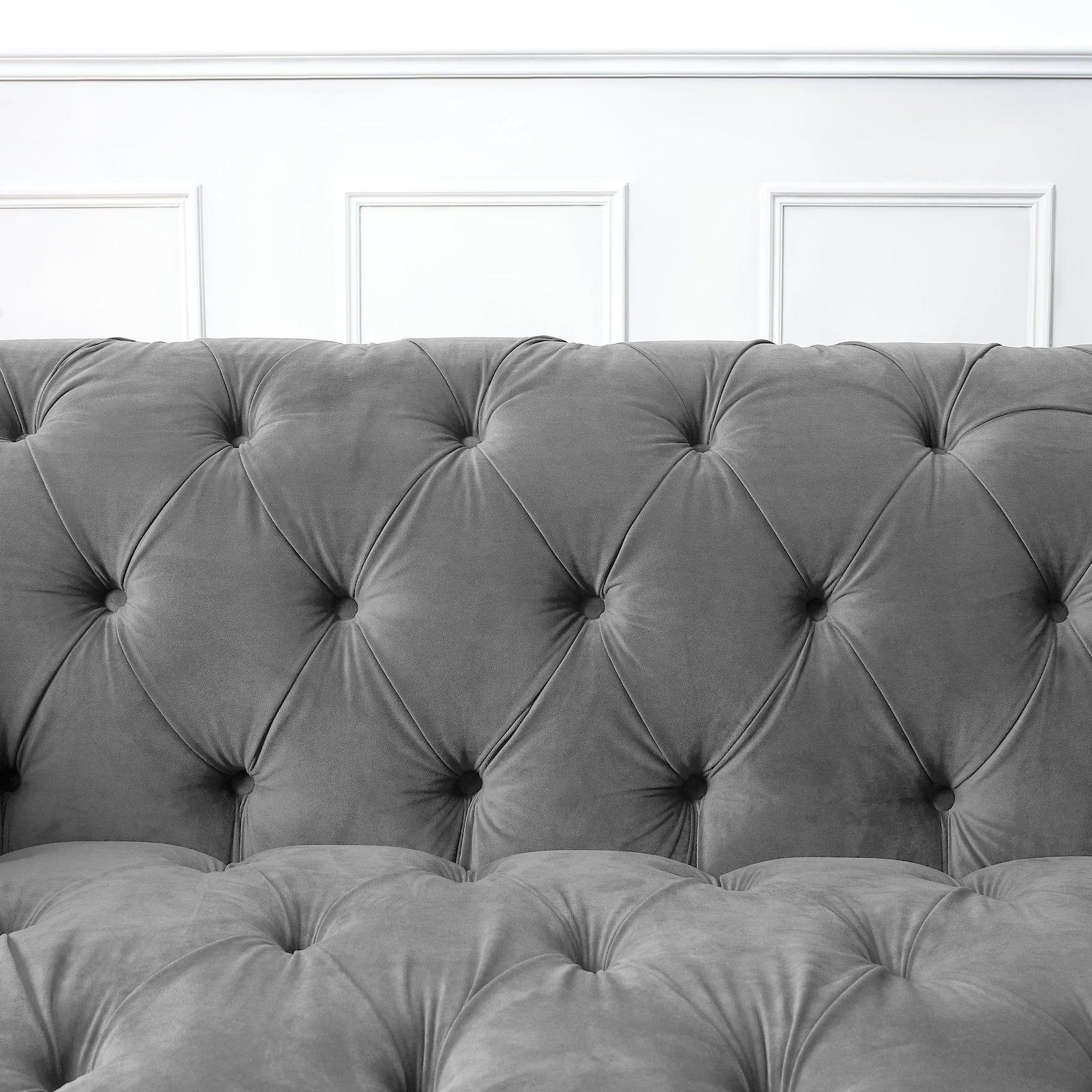 Cambridge Velvet Chesterfield Three Seater Sofa - Grey Bargainia