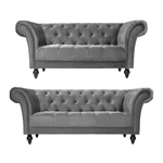 Cambridge Velvet Chesterfield Two & Three Seater Sofa Set - Grey - Bargainia.com - 