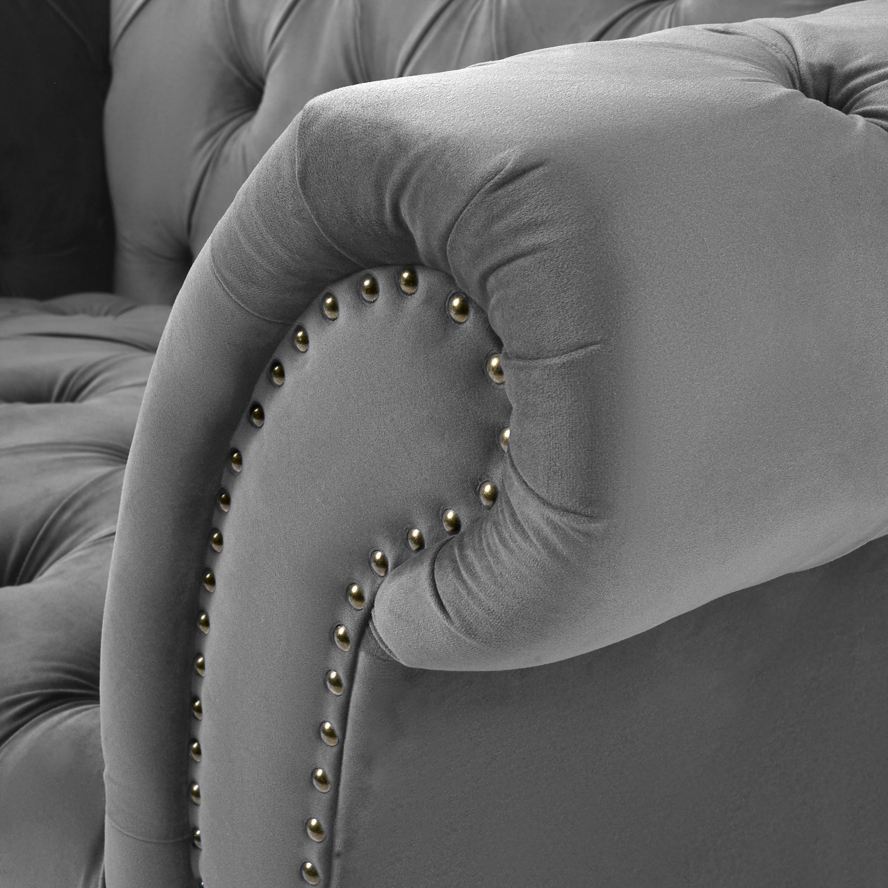 Cambridge Velvet Chesterfield Two & Three Seater Sofa Set - Grey - Bargainia.com - 