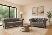 Cambridge Chesterfield Two & Three Seater Sofa Set - Velvet Grey Bargainia
