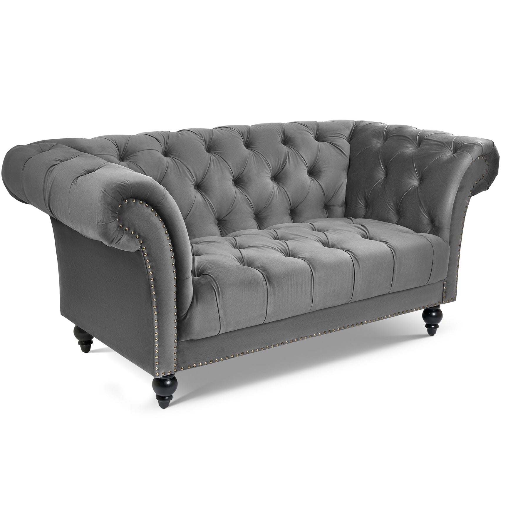 Cambridge Velvet Chesterfield Two & Three Seater Sofa Set - Grey - Bargainia.com - 