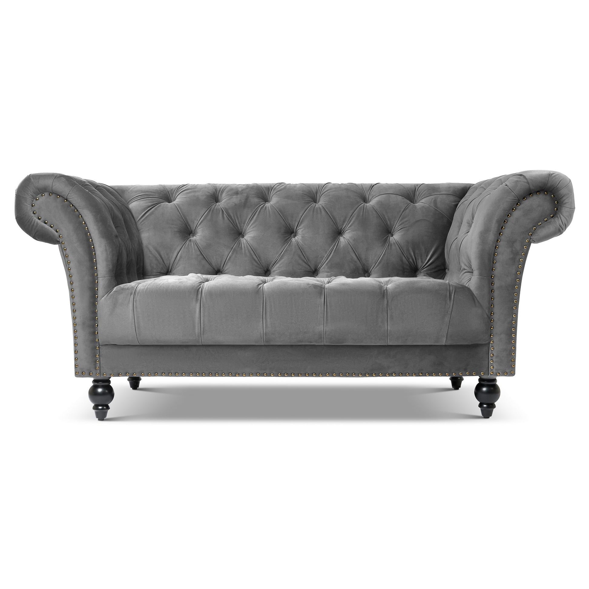 Cambridge Velvet Chesterfield Three Seater Sofa - Grey Bargainia