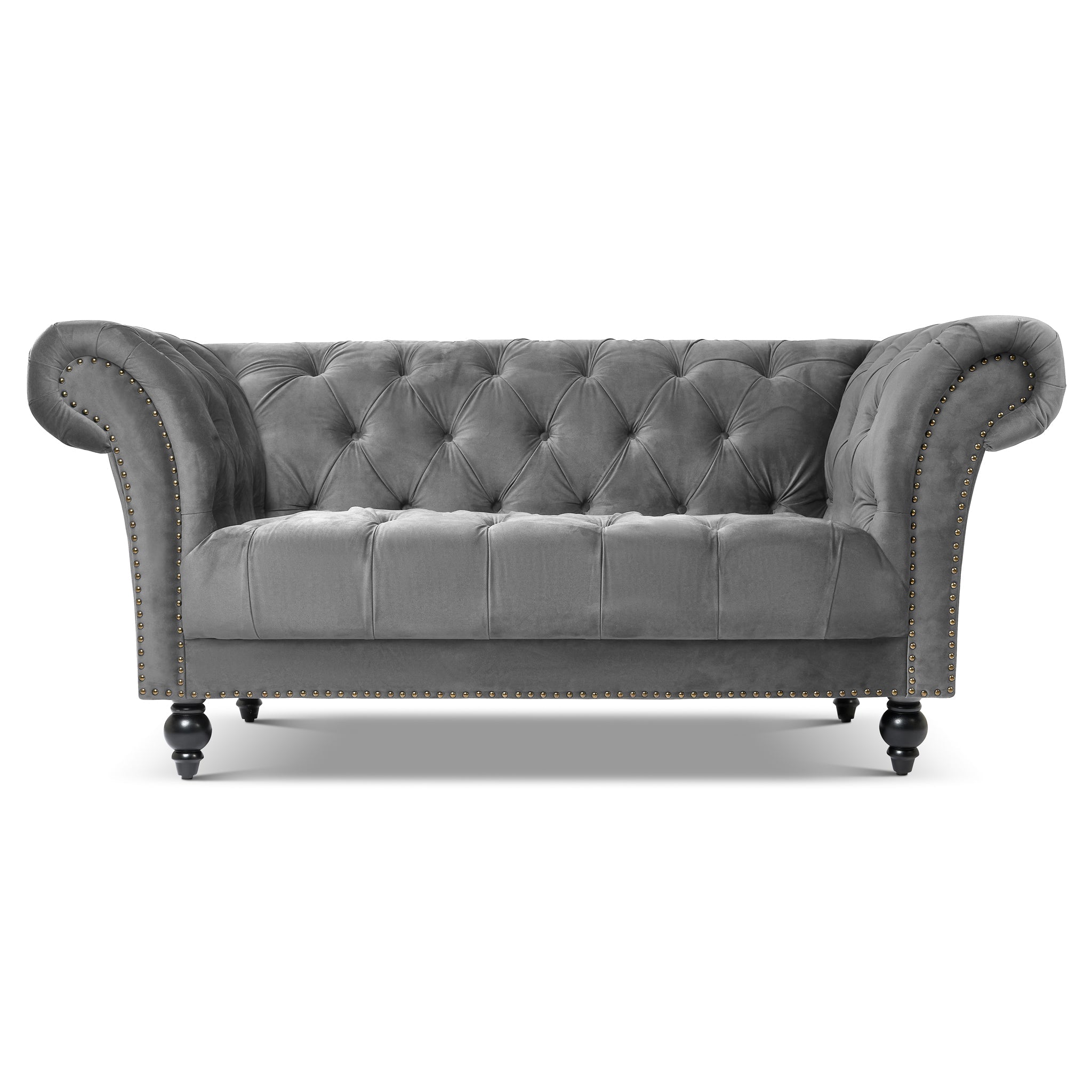 Cambridge Velvet Chesterfield Three Seater Sofa - Grey Bargainia