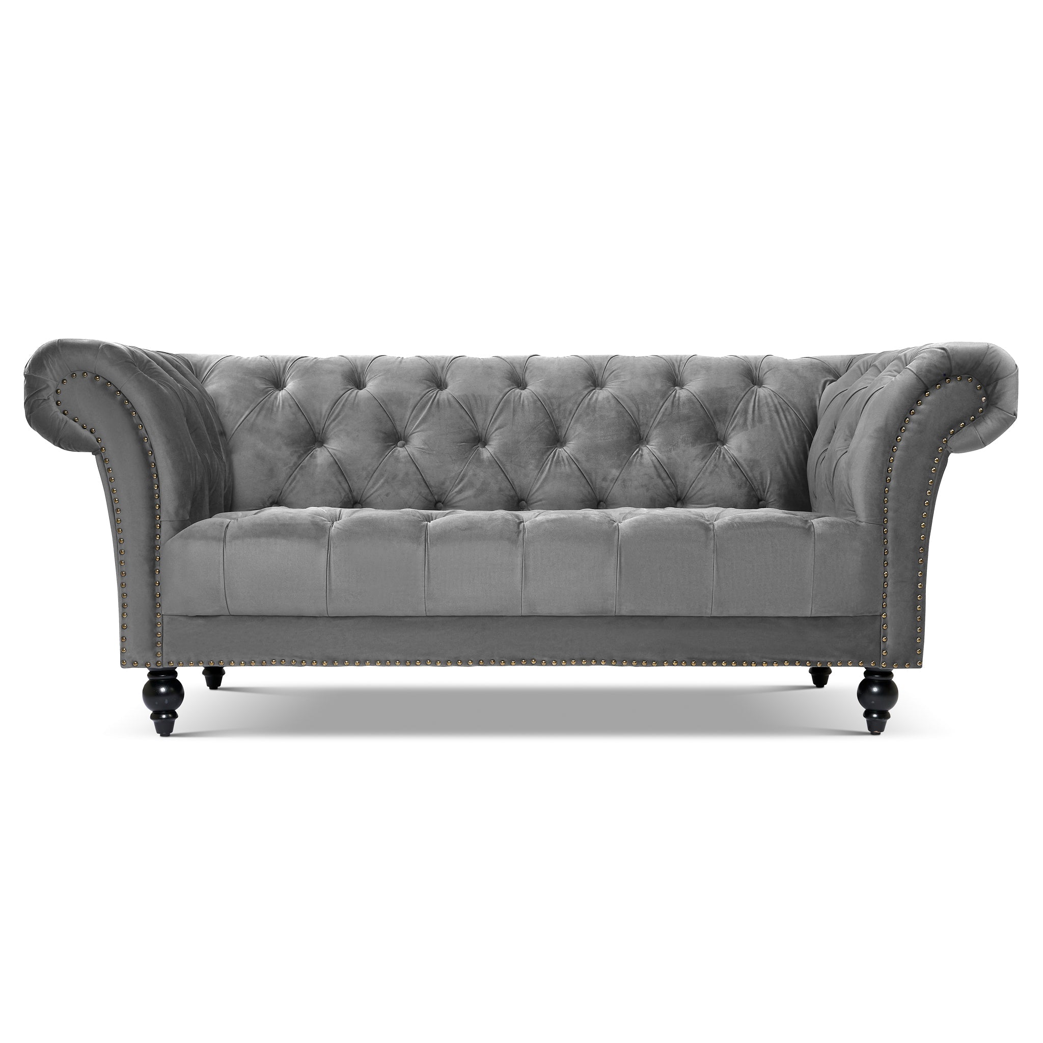 Cambridge Velvet Chesterfield Three Seater Sofa - Grey Bargainia