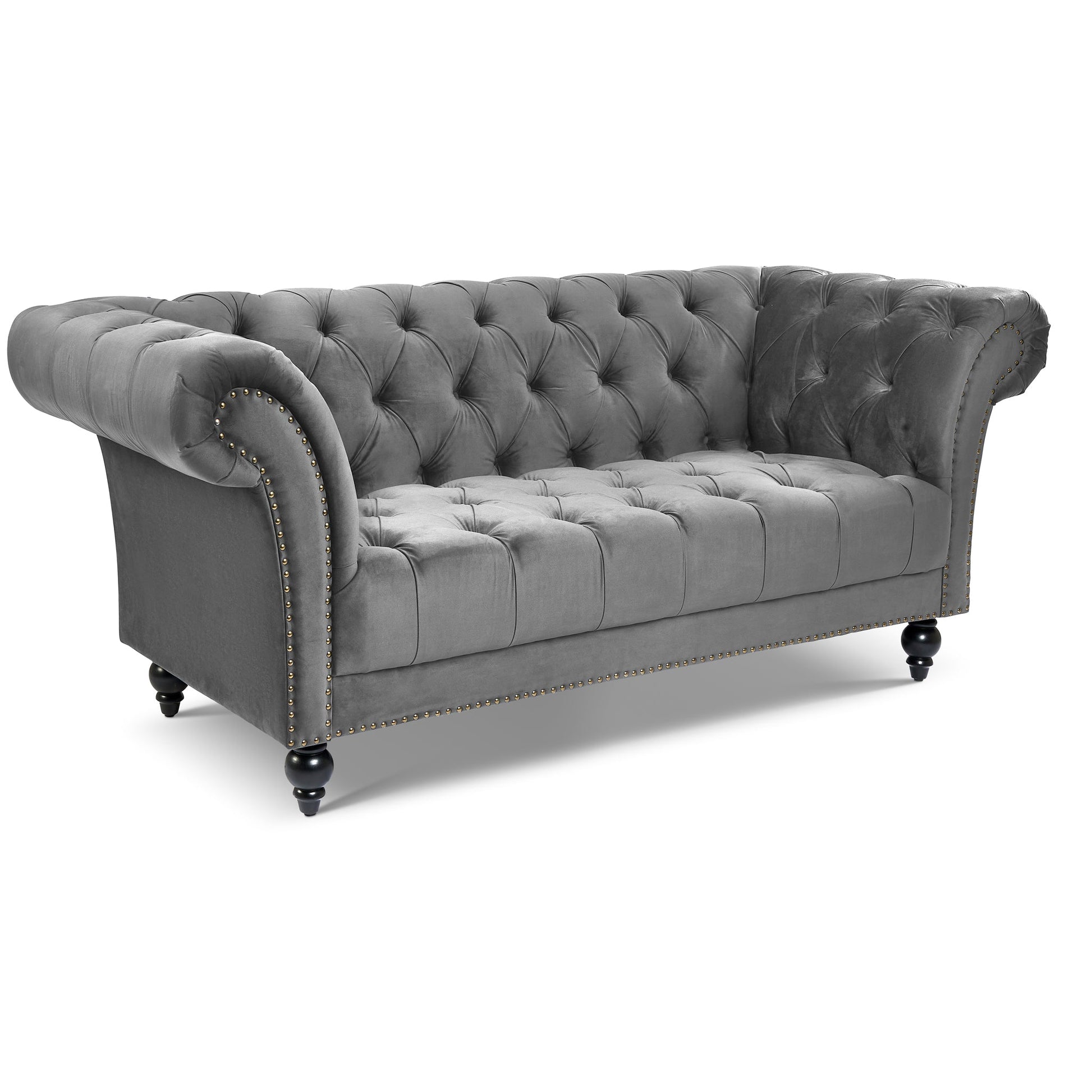 Cambridge Velvet Chesterfield Three Seater Sofa - Grey Bargainia