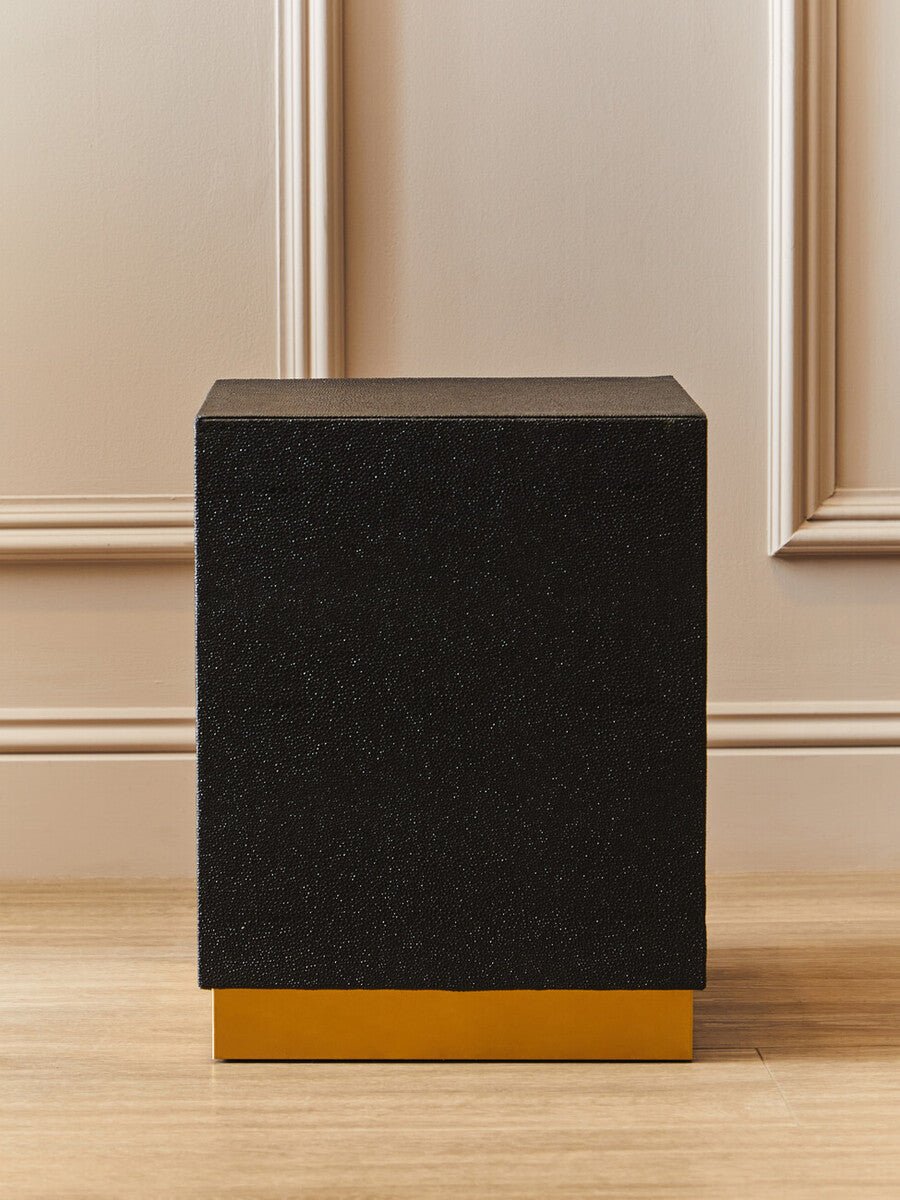 Cardoba Square Black Shagreen Effect Side Table and Stool - Bargainia.com - 5018705972169