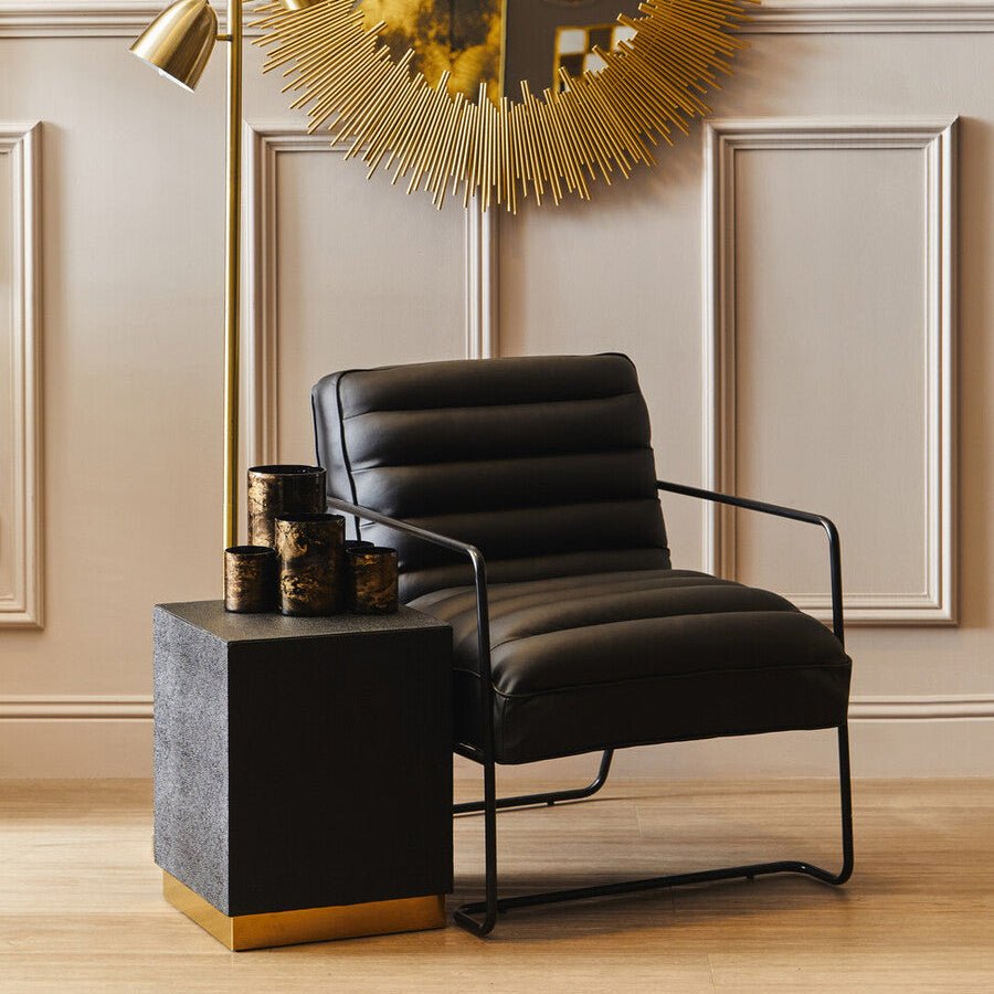 Cardoba Square Black Shagreen Effect Side Table and Stool - Bargainia.com - 5018705972169