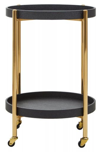 Cardoba Two Tier Black Faux Shagreen Tray Table Trolley - Bargainia.com - 5018705972145