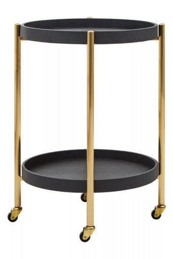 Cardoba Two Tier Black Faux Shagreen Tray Table Trolley - Bargainia.com - 5018705972145