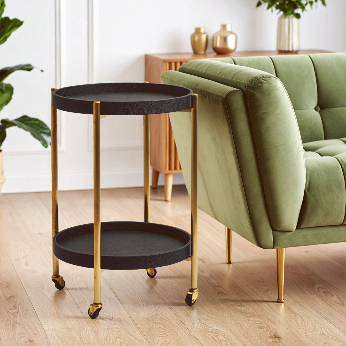 Cardoba Two Tier Black Faux Shagreen Tray Table Trolley - Bargainia.com - 5018705972145
