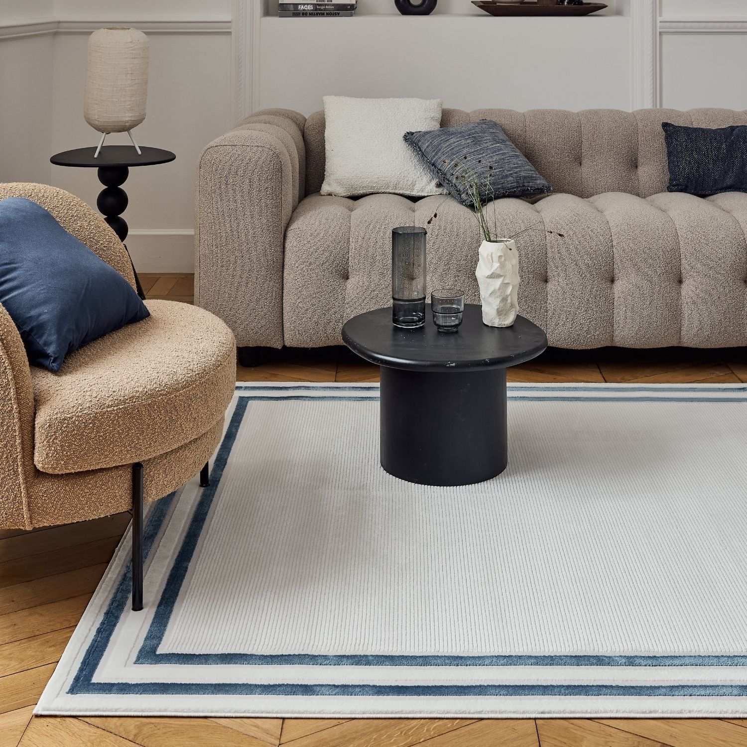 Carmel Cream - Blue Bordered Rug | 6060 - Bargainia.com - 5056584582215 - CRM-BLU-80x150
