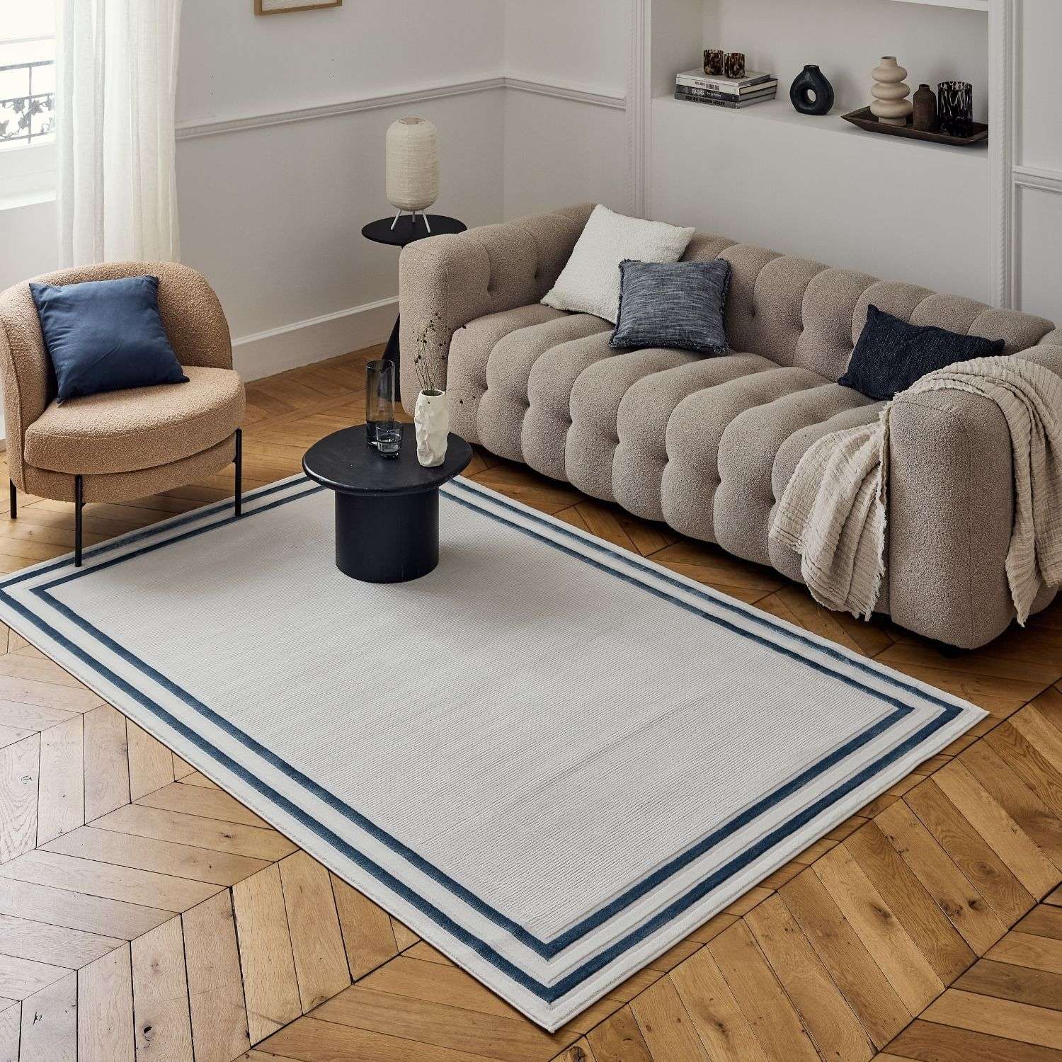 Carmel Cream - Blue Bordered Rug | 6060 - Bargainia.com - 