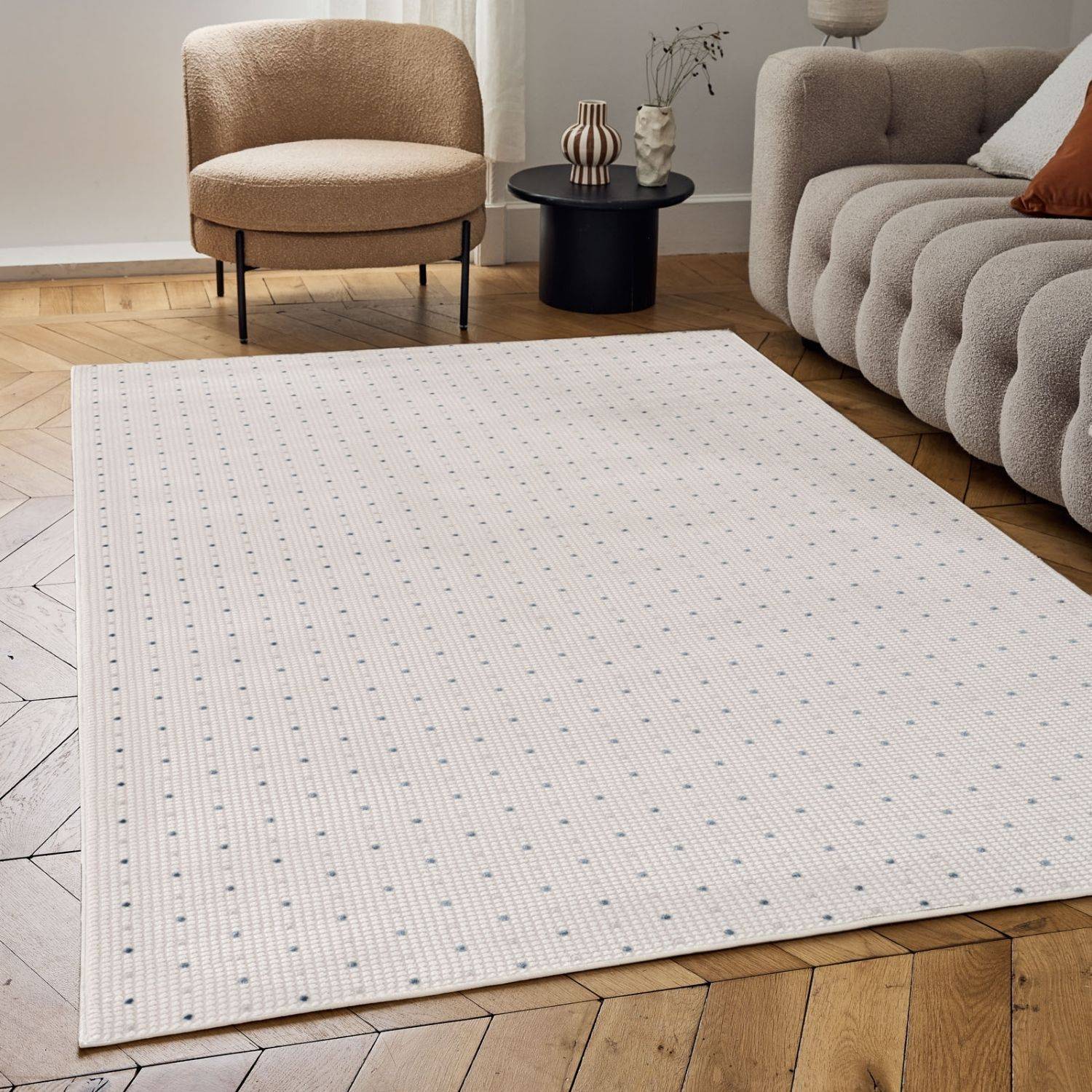 Carmel Cream - Blue Dots Rug | 6080 - Bargainia.com - 5056584582321 - CRM-CRBL-80x150