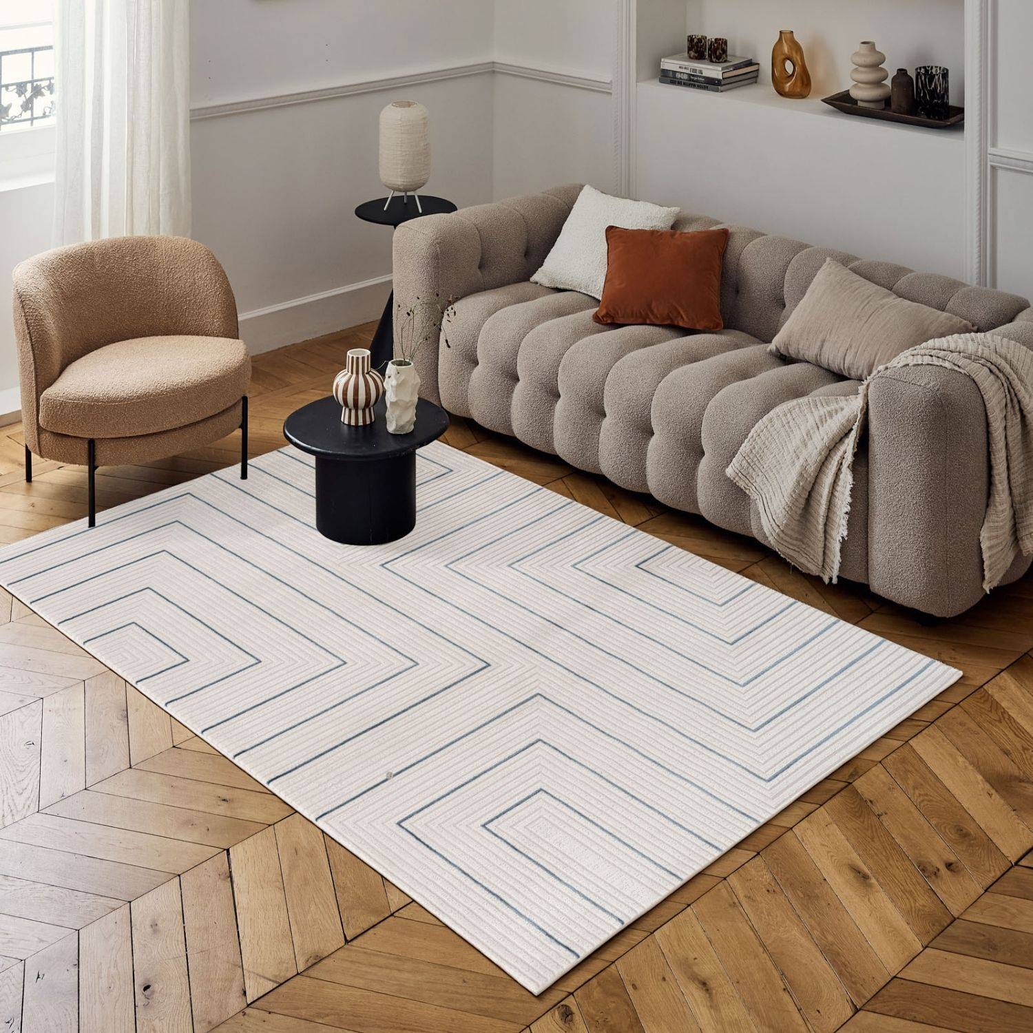 Carmel Cream - Blue Geometric Rug | 6040 - Bargainia.com - 