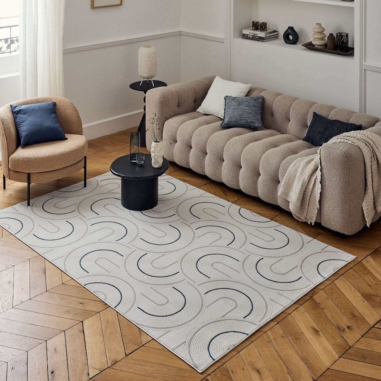 Carmel Cream - Blue Geometric Rug | 6070 - Bargainia.com - 5056584582277 - CRM-CBU-80x150