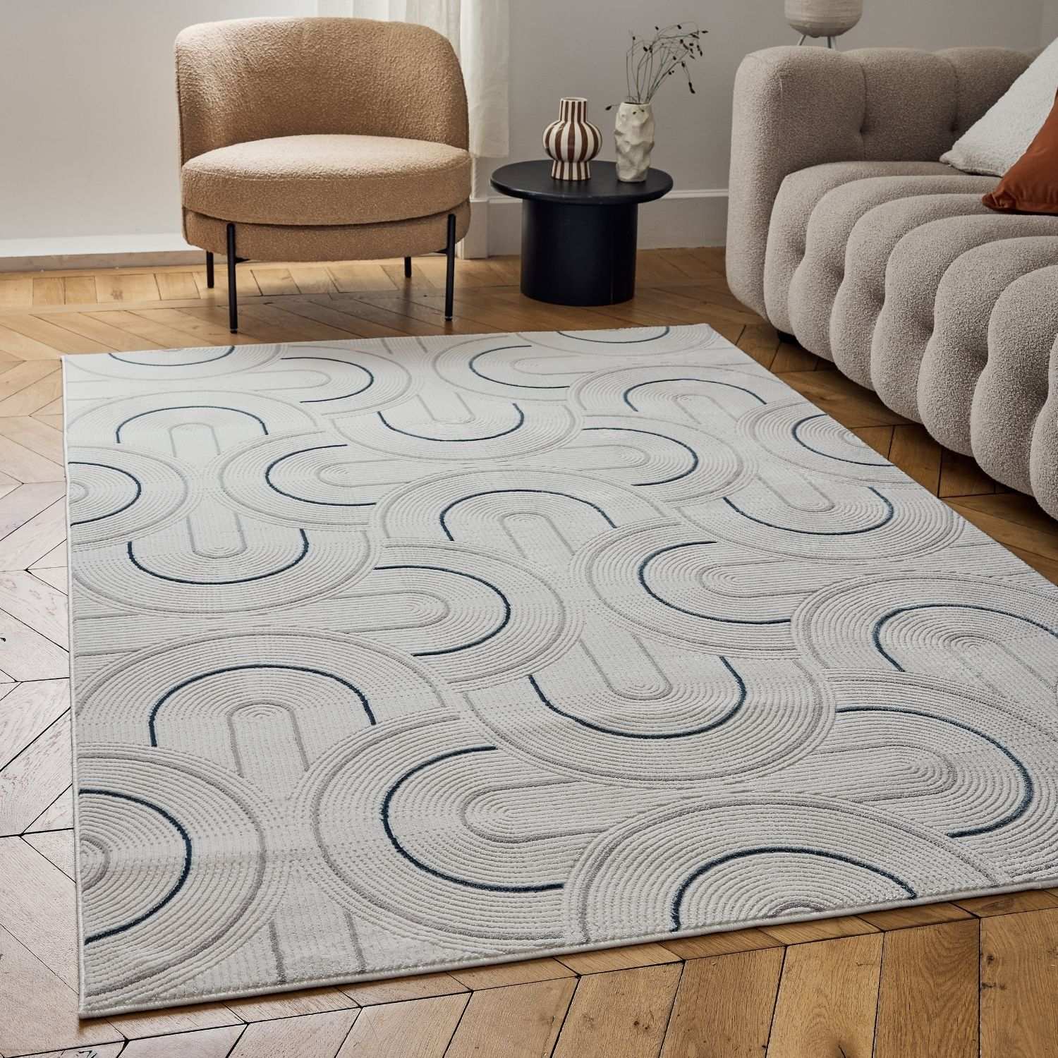 Carmel Cream - Blue Geometric Rug | 6070 - Bargainia.com - 5056584582277 - CRM-CBU-80x150